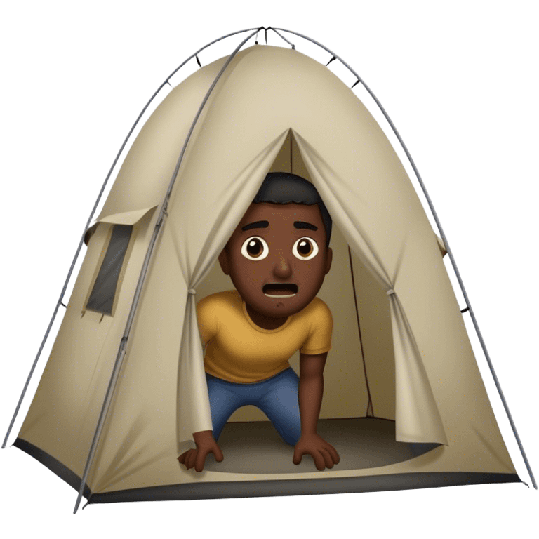 dark skinned black man scaring someone inside of a tent emoji