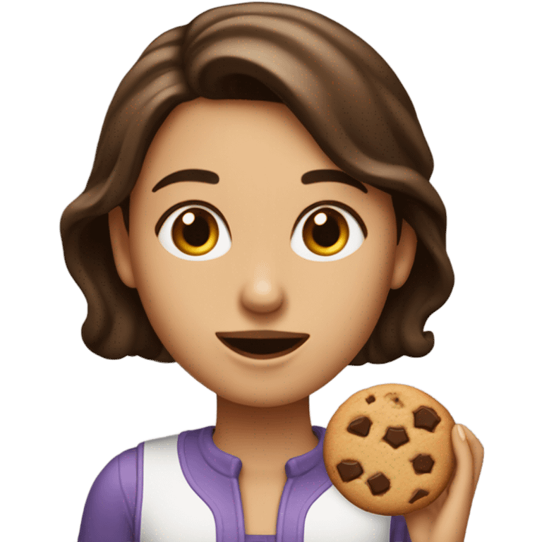 una chica linda comiendo una cookie de chispas de chocolate  emoji