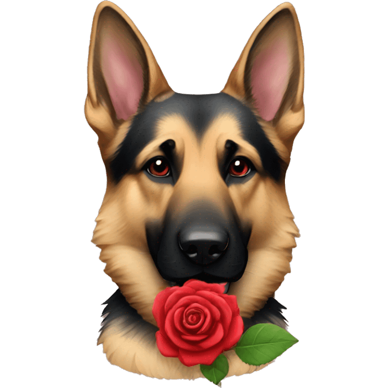 German Shepard with red rose emoji