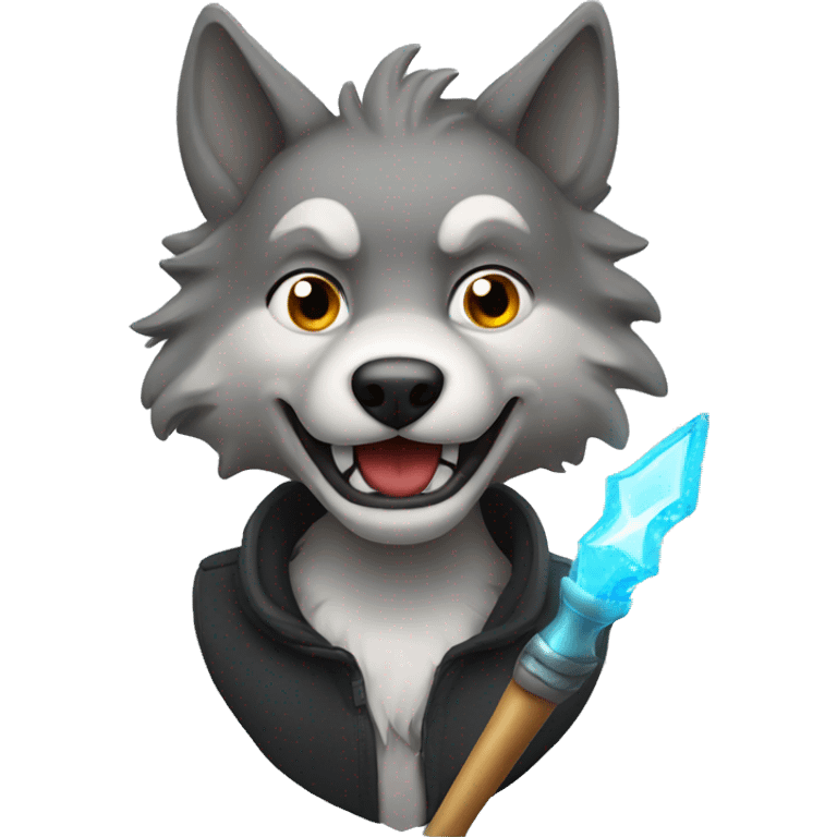 a wolf with a magic wand in its mouth emoji