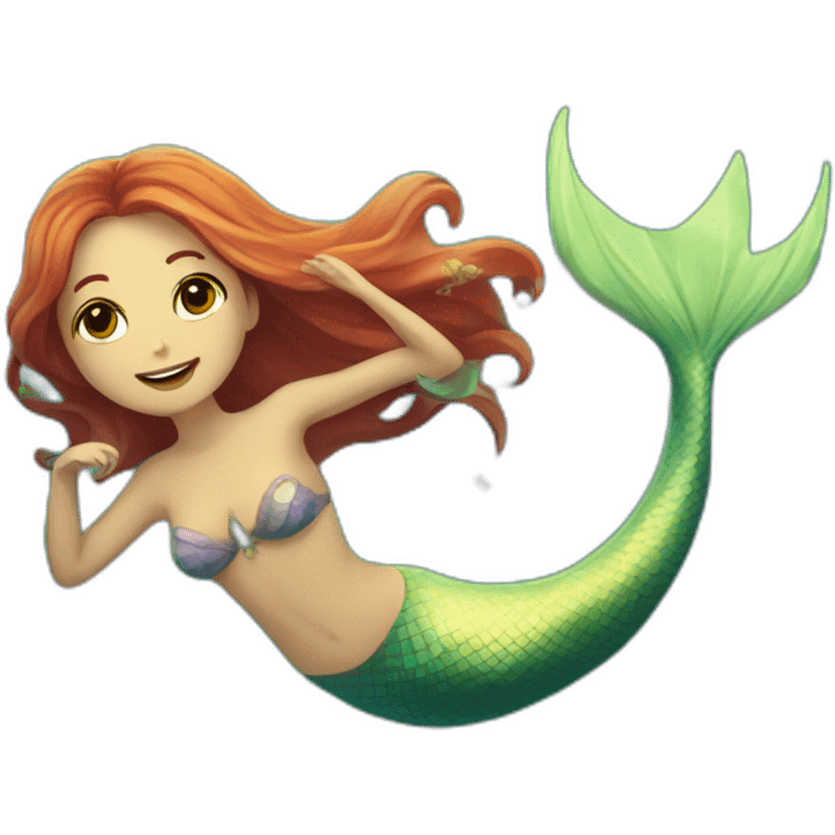 Mystical naiad swimming with mermaid tail emoji