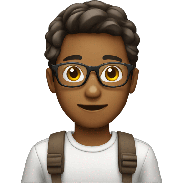 brown-skinned boy wearing glasses filming through cell phone emoji