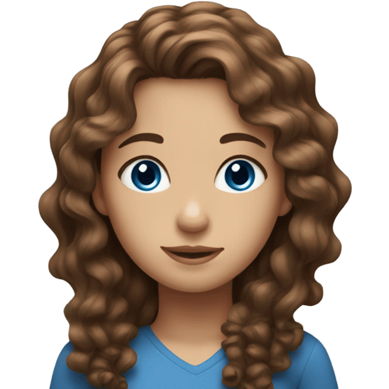 Girl with brown wavy hair and blue eyes emoji