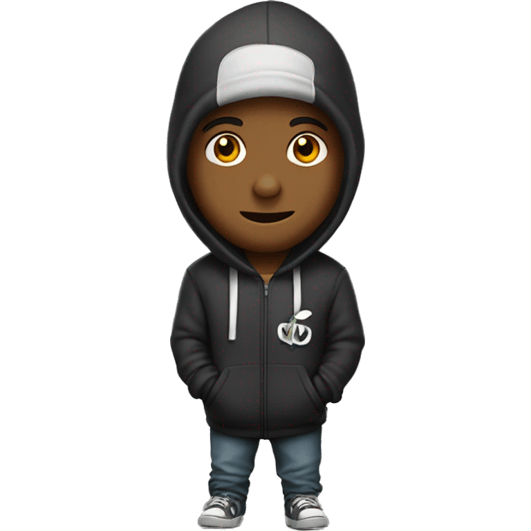 Un chico color piel clara, sudadera negra,y una gorraquediga 701 emoji