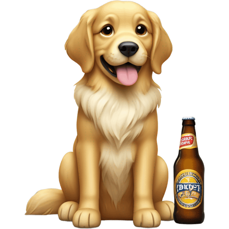 Golden retriever with cream fur drinking a beer  emoji