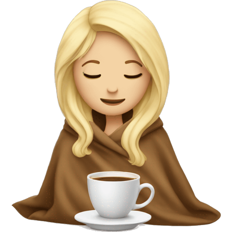 girl inside a blanket sipping coffee eyes closed blonde hair emoji