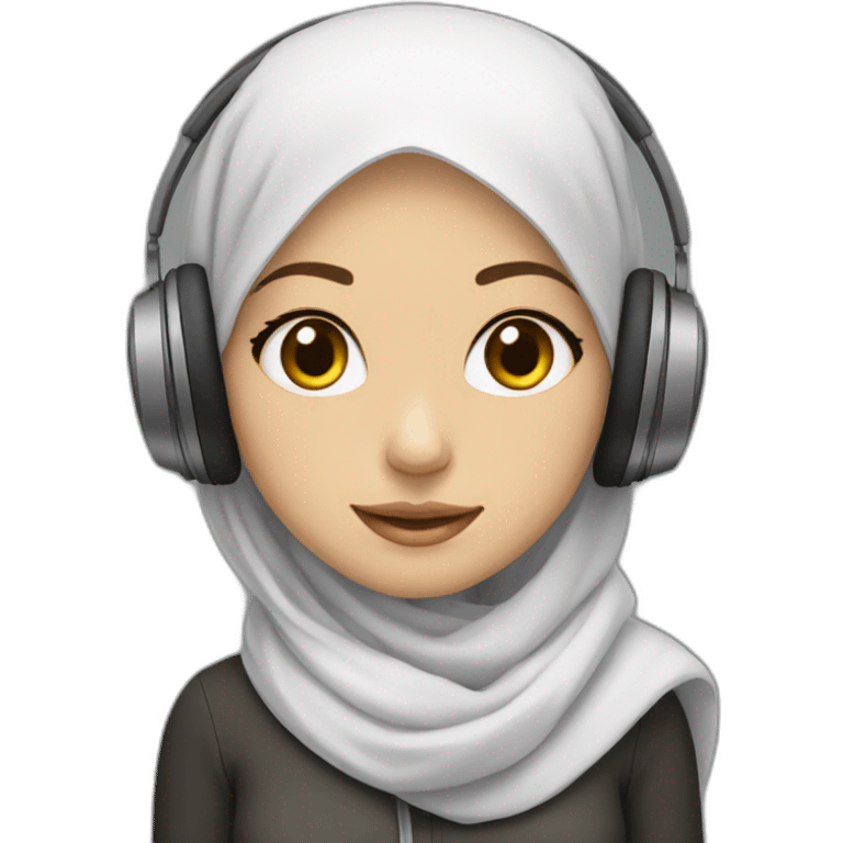 white hijab girl with headphones on emoji