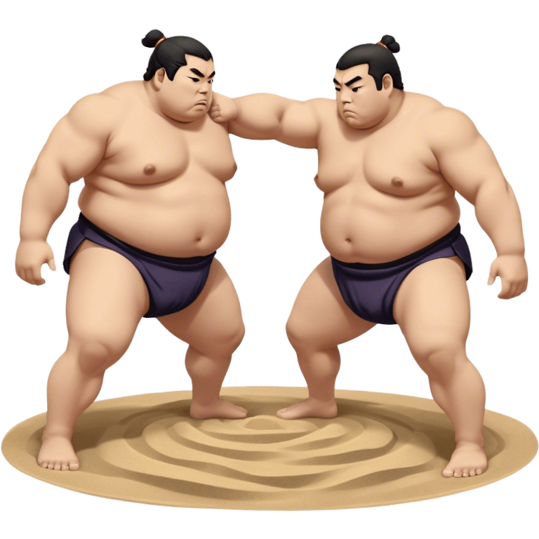 Sumo Wrestling – Cinematic Realistic Sumo Wrestling Scene, featuring a powerful sumo wrestler in traditional mawashi engaged in an intense bout on a sandy dohyo, muscles tensed and sweat glistening under dramatic arena lighting, capturing the raw energy and tradition of the sport. emoji