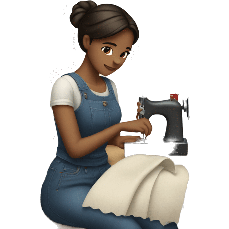 Brunette girl sewing emoji