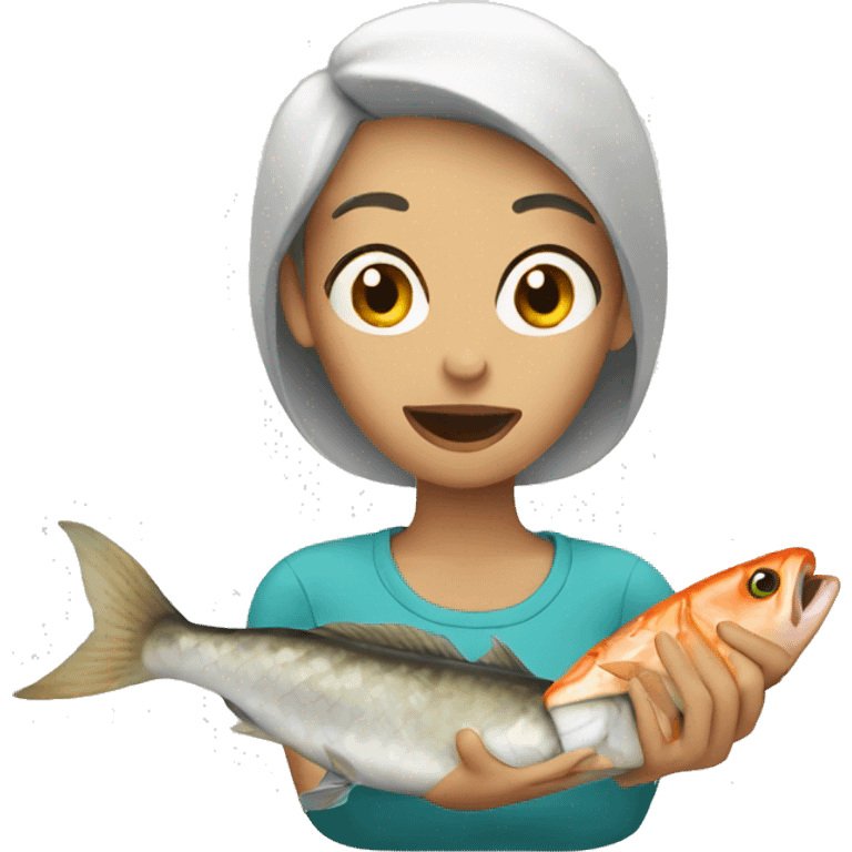 Women eating a fish  emoji