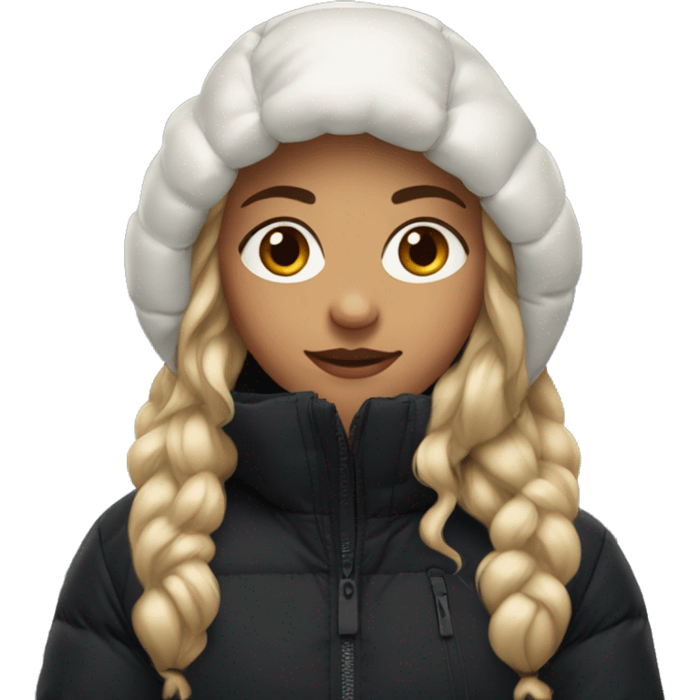 White burgundy haired Girl wearing black northface parka emoji