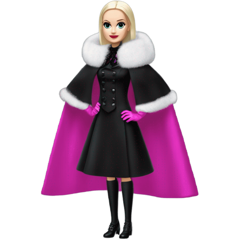 Fucshia ‘n Fur Barbie, Wednesday Addams, cape,veil,funeralwear,showing off, show full body,accessories coat gloves  emoji