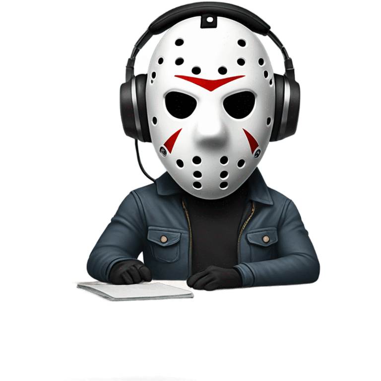 Jason voorhees recording a podcast with a mic and headphones emoji