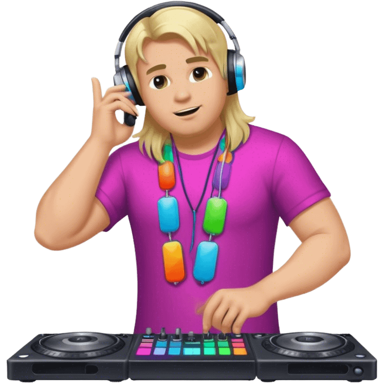 blond big man in colorful dj outfit calling emoji