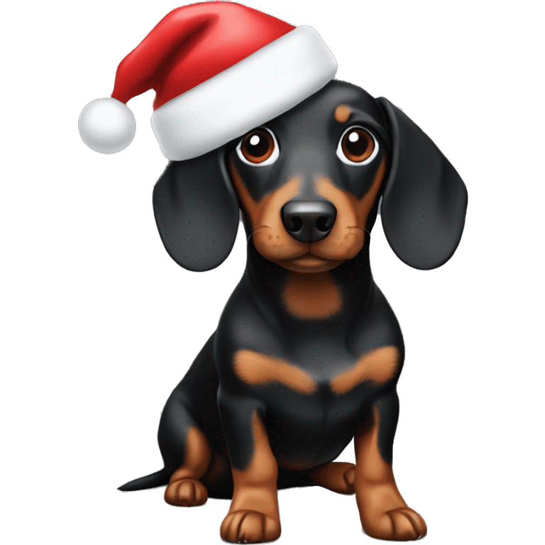 Black and tan Sausage dog wearing Santa hat emoji