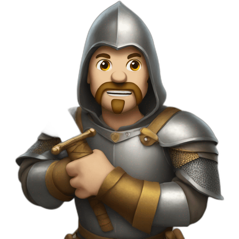 medieval man with a sword coming out of his mouth, looking up emoji