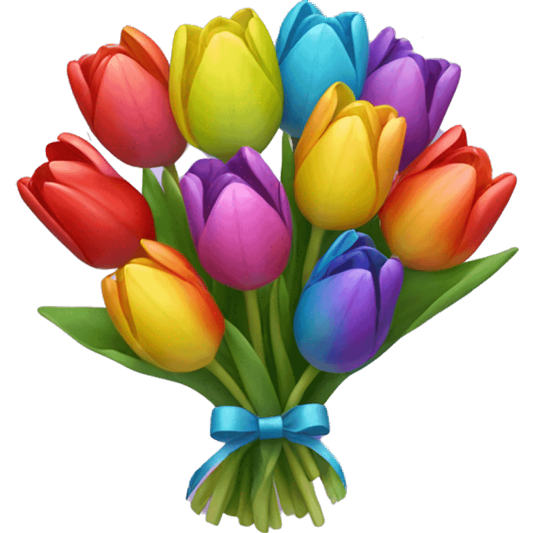 Bouquet of rainbow tulips with a bow emoji