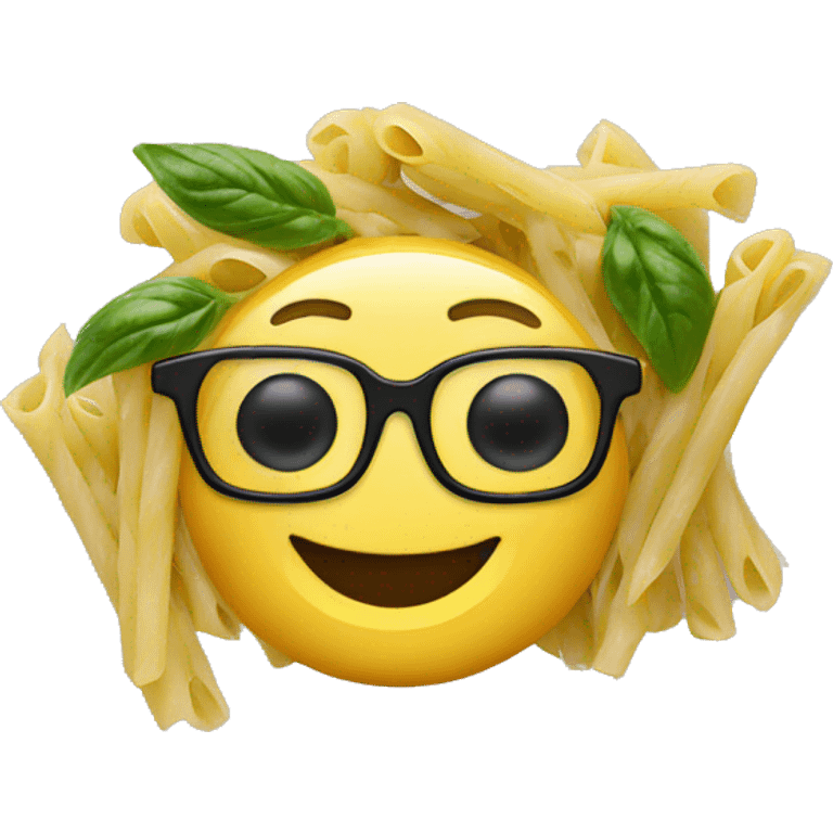 pasta with pesto and a smiley young man with glasses emoji