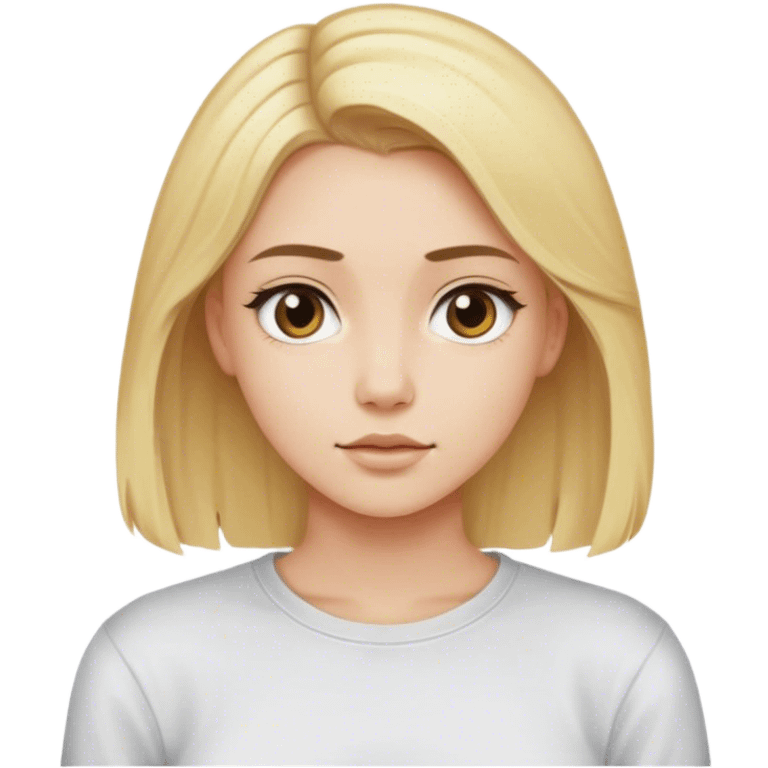 White girl with long sleeve T shirt with blonde hair and a middle part emoji