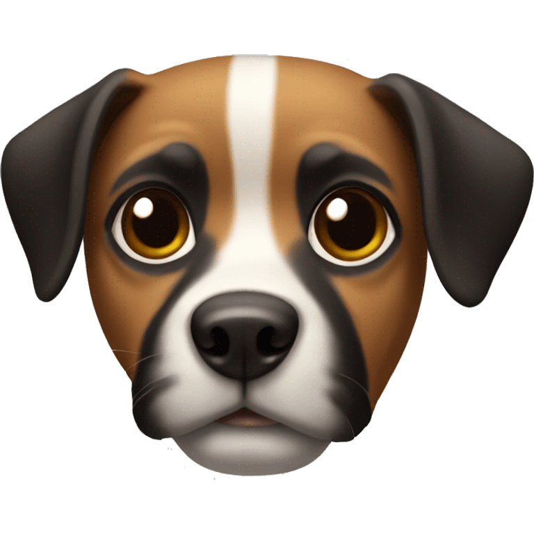 Dog with black face and ears brown eyebrows and white stripe down the middle  emoji