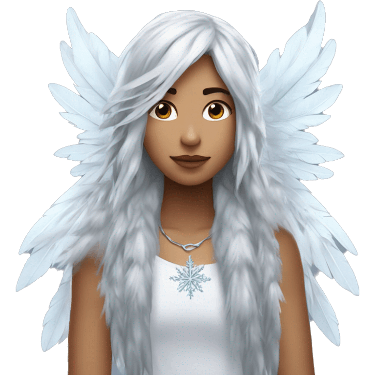 big wings, hood, silver, feather, icy ,snowflake, Beautiful, fairy, long hair emoji