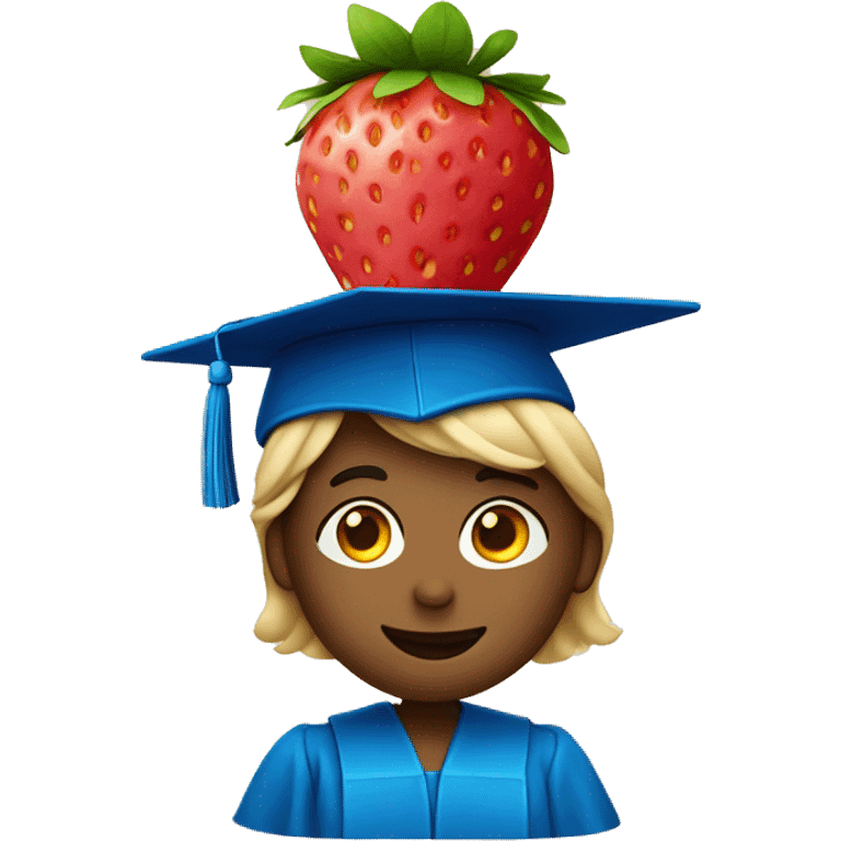 strawberry wearing a blue graduation hat and gown emoji