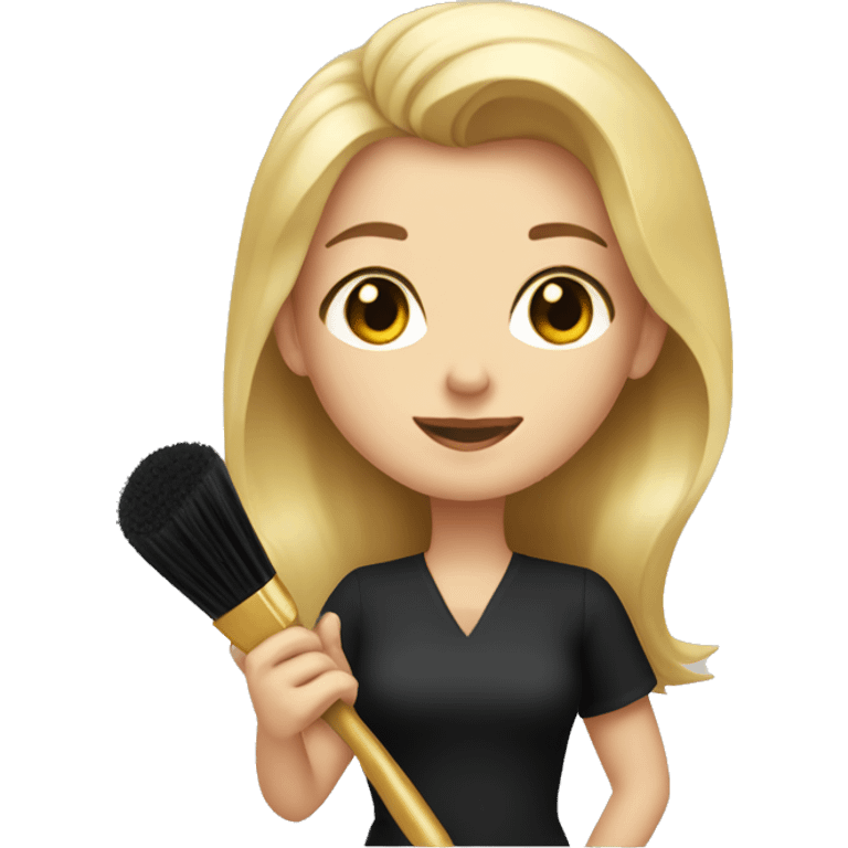 A blonde tall girl with a black apron and gold hair brush in a hand emoji