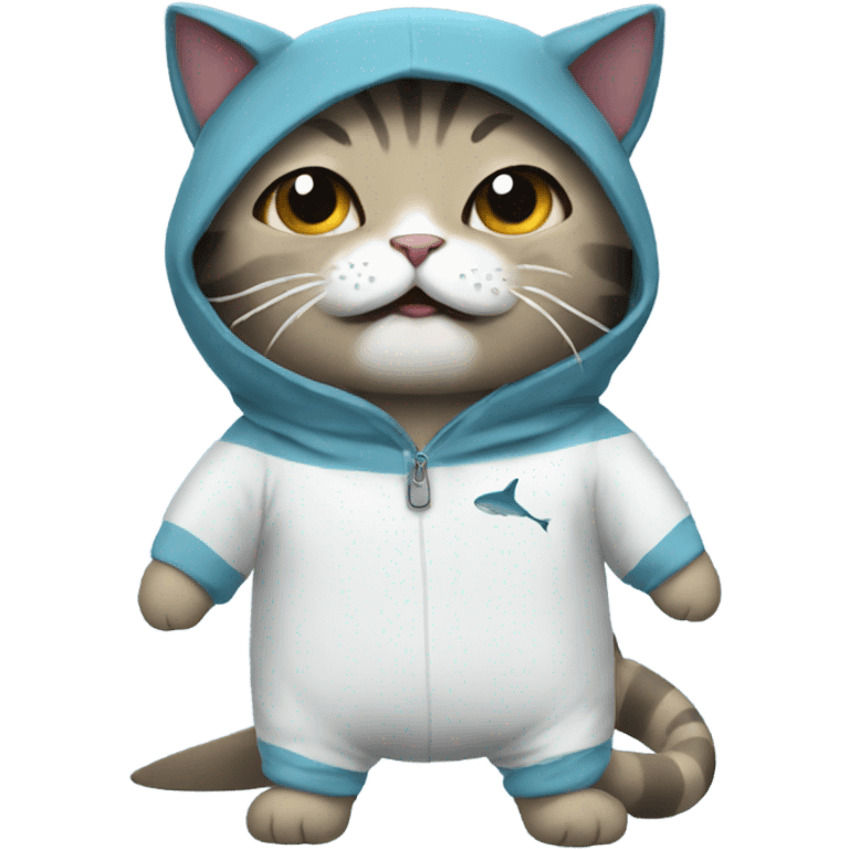 Cat wearing a shark onesie emoji