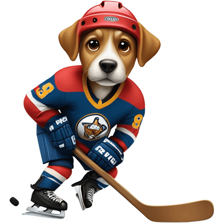 Dog playing hockey emoji