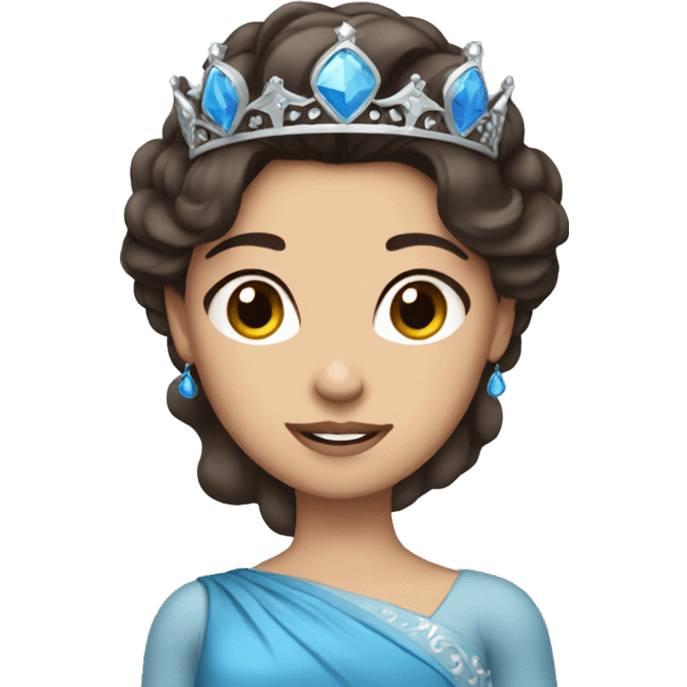 woman with dark brown hair and dark brown eyes wearing a blue princess crown emoji