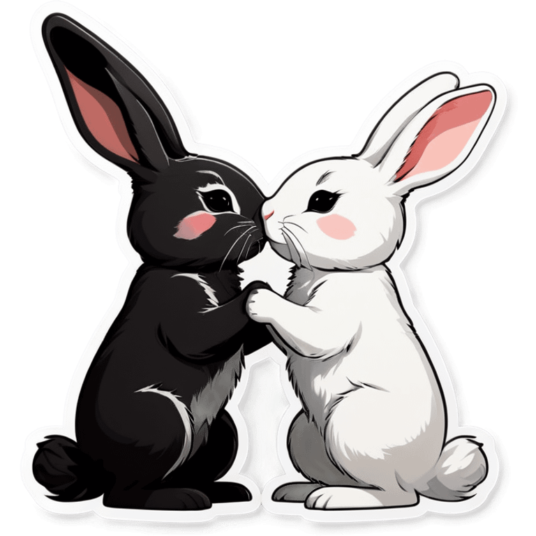 Black rabbit and white rabbit touching noses emoji