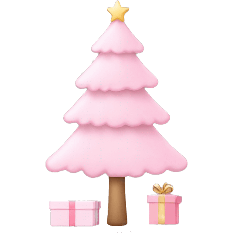 cute pastel pink christmas tree with pastel pink presents under  emoji