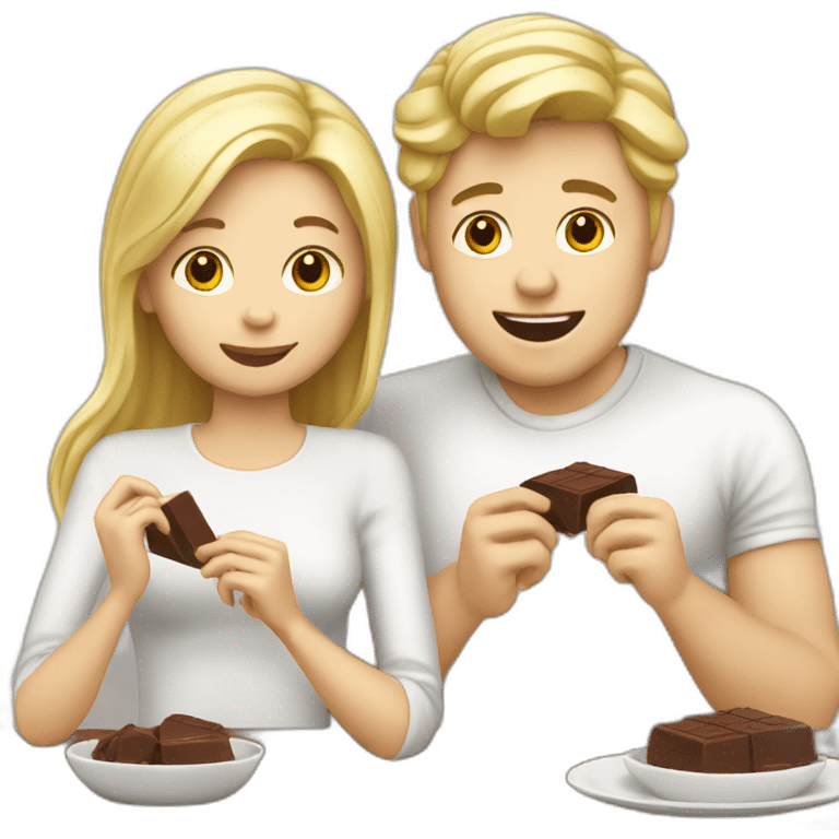 blond white couple eating chocolat emoji