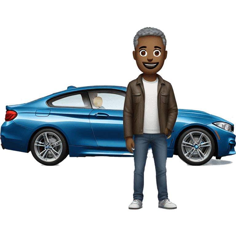 One man in glass standing near blue bmw 4 series  emoji