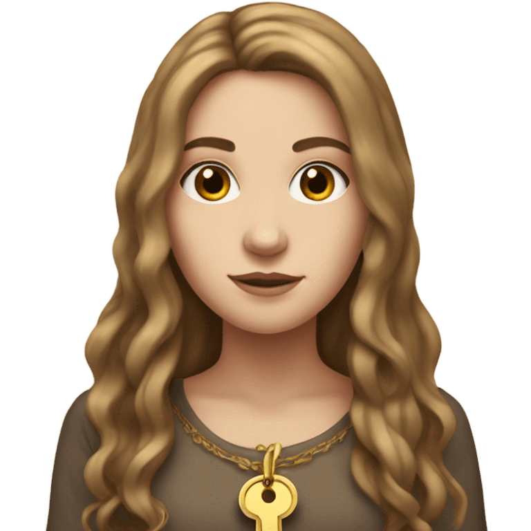 White Girl with brown long hair with gold key in hand emoji