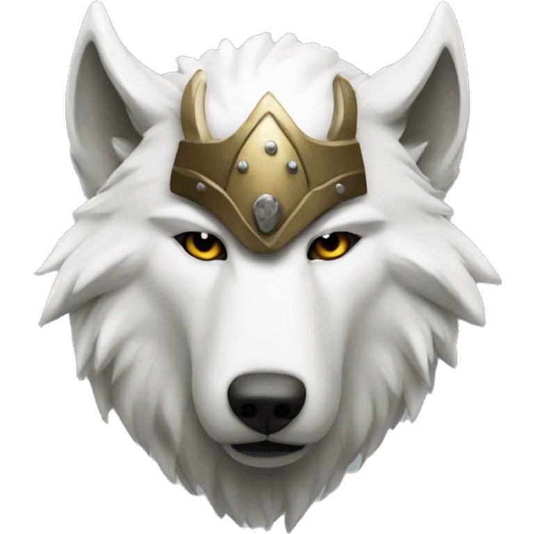 White wolf wearing a viking helmet emoji