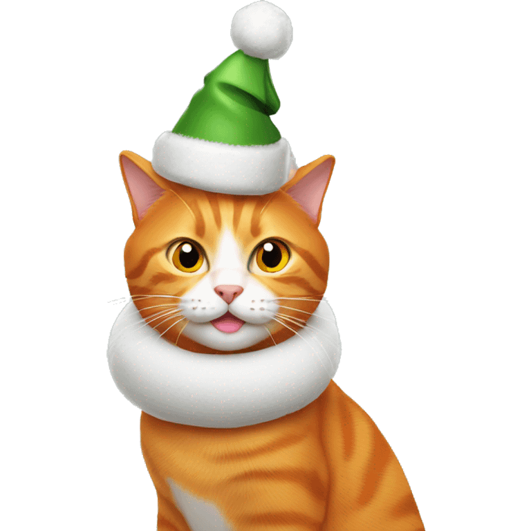 Orange cat with Christmas hat emoji