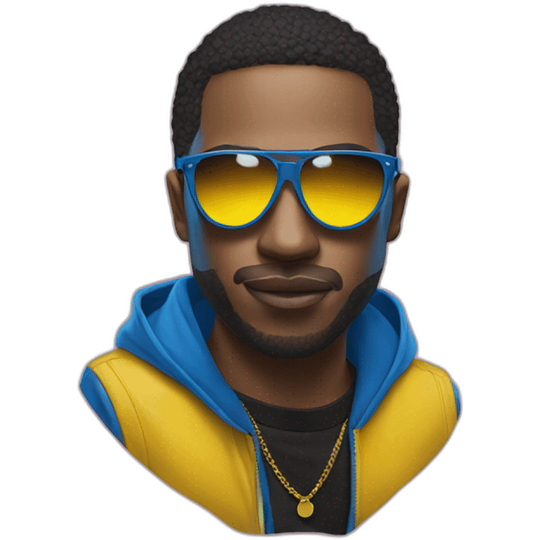 Uk rapper with yellow mask and blue sunglasses emoji