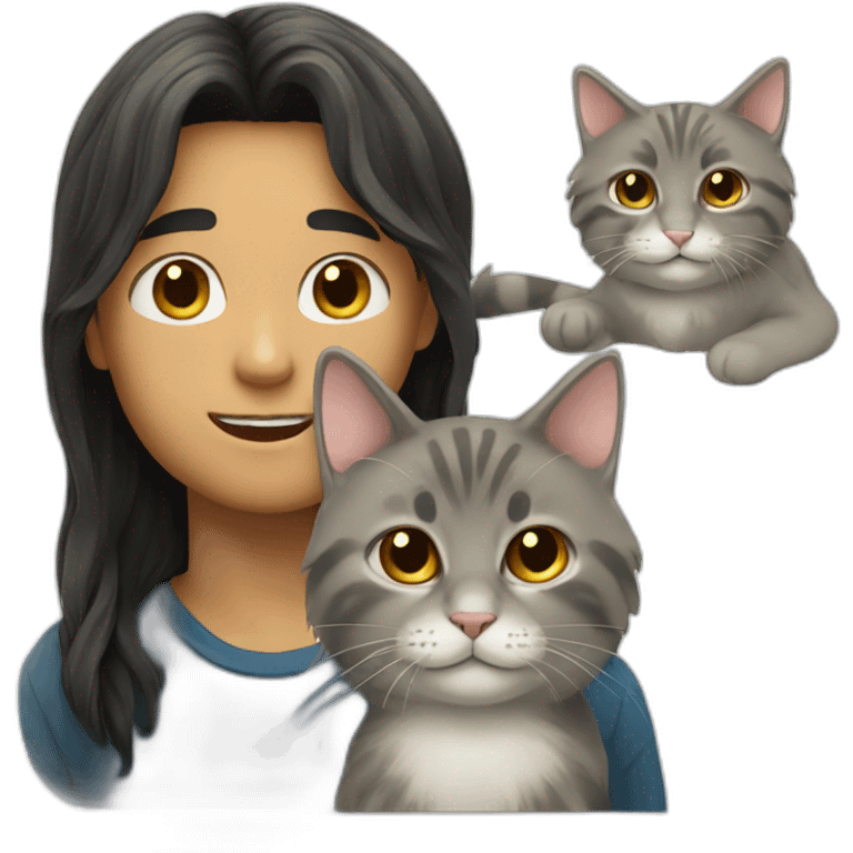 a boy with a long hair with a cat emoji