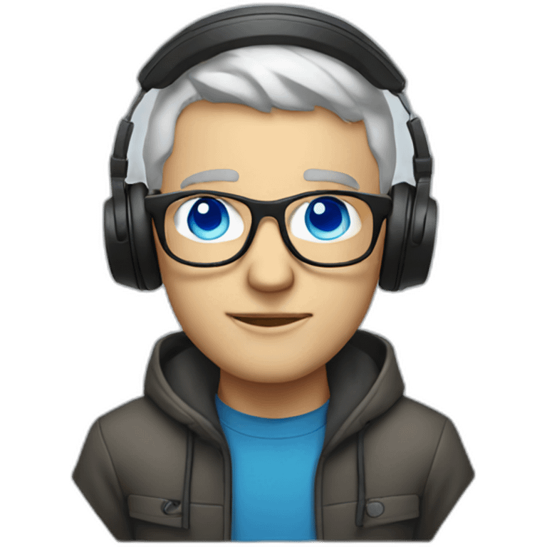 white man with blue eyes dj with headphones and round glasses emoji