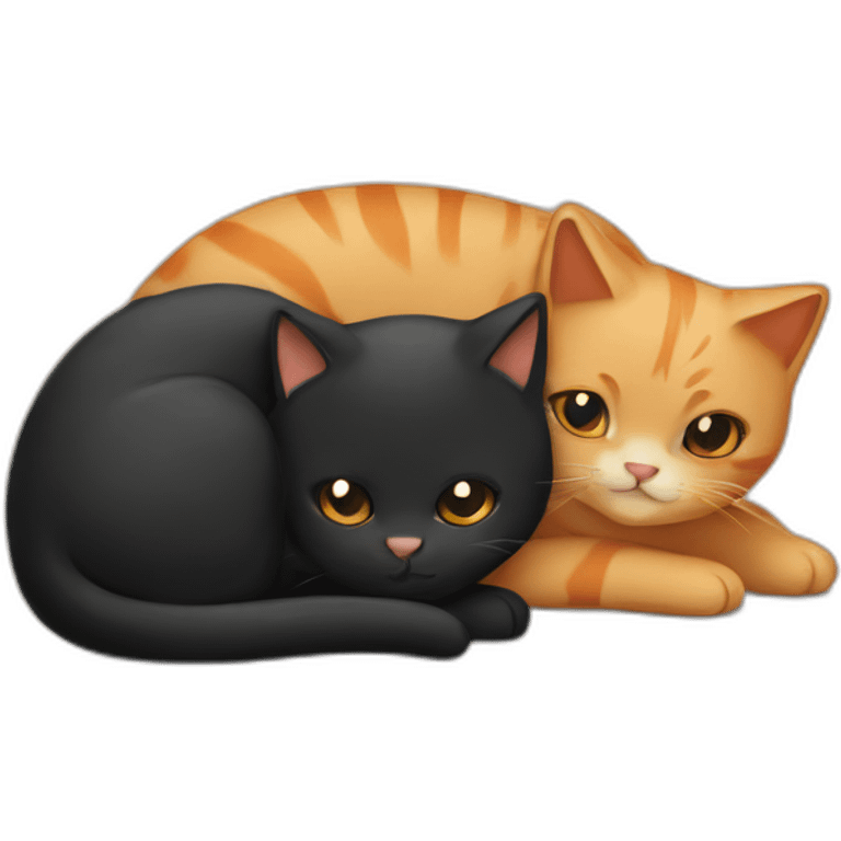 one beige cat and one black and orange cuddling emoji