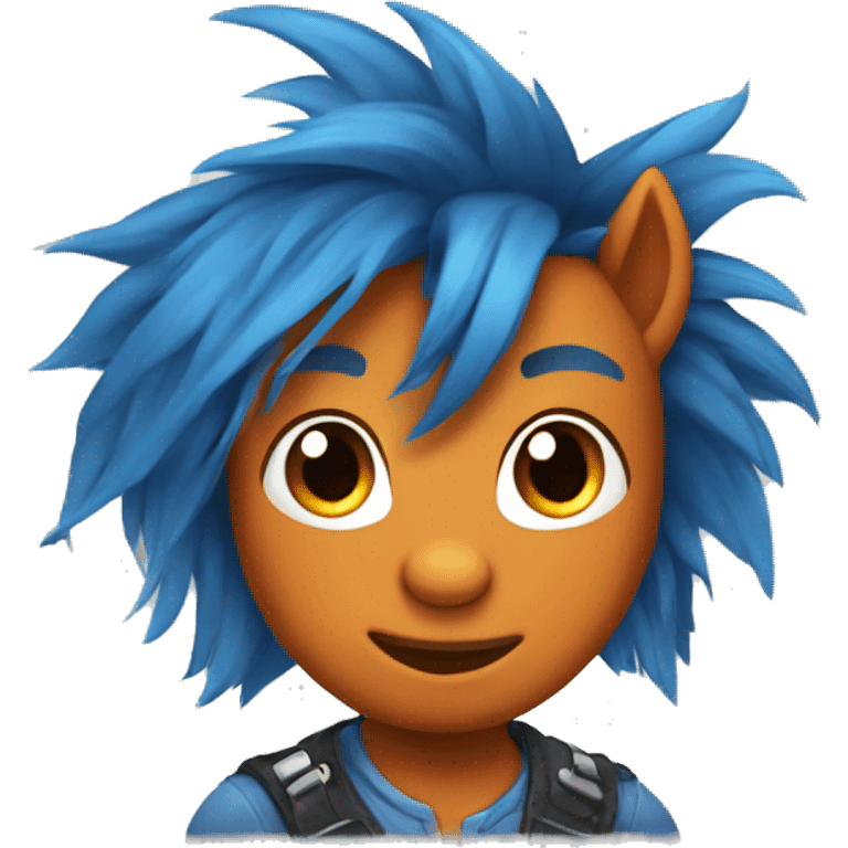 Full blue, young, boy pony cartoon with orange mohawk emoji