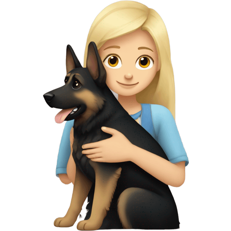 dark German shepherd and cute blond girl hugging emoji