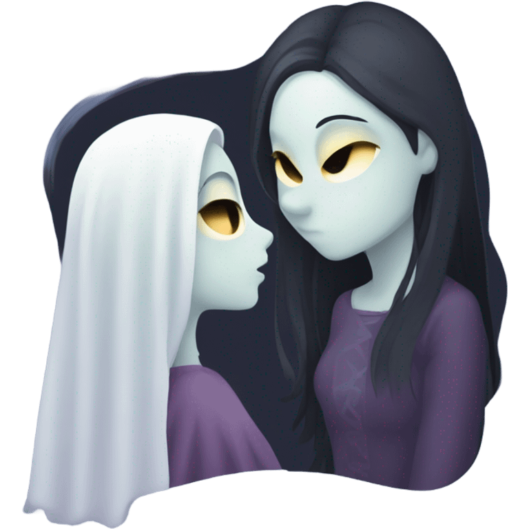 Ghost kissing Mae vampire emoji