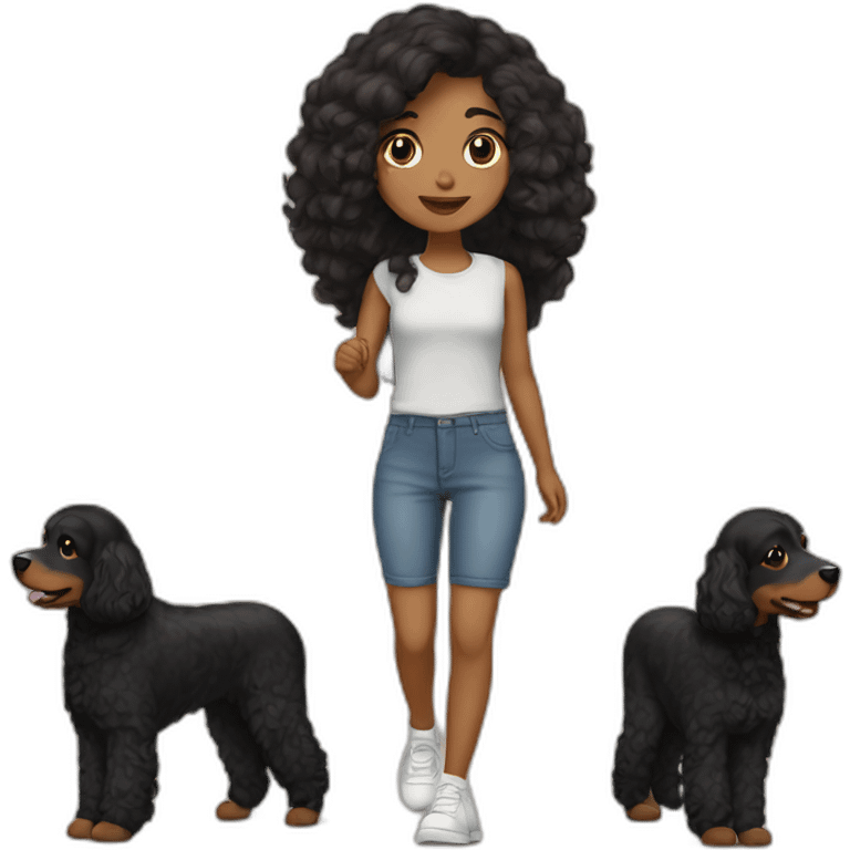 Brown girl long black hair walking bernadoodle emoji