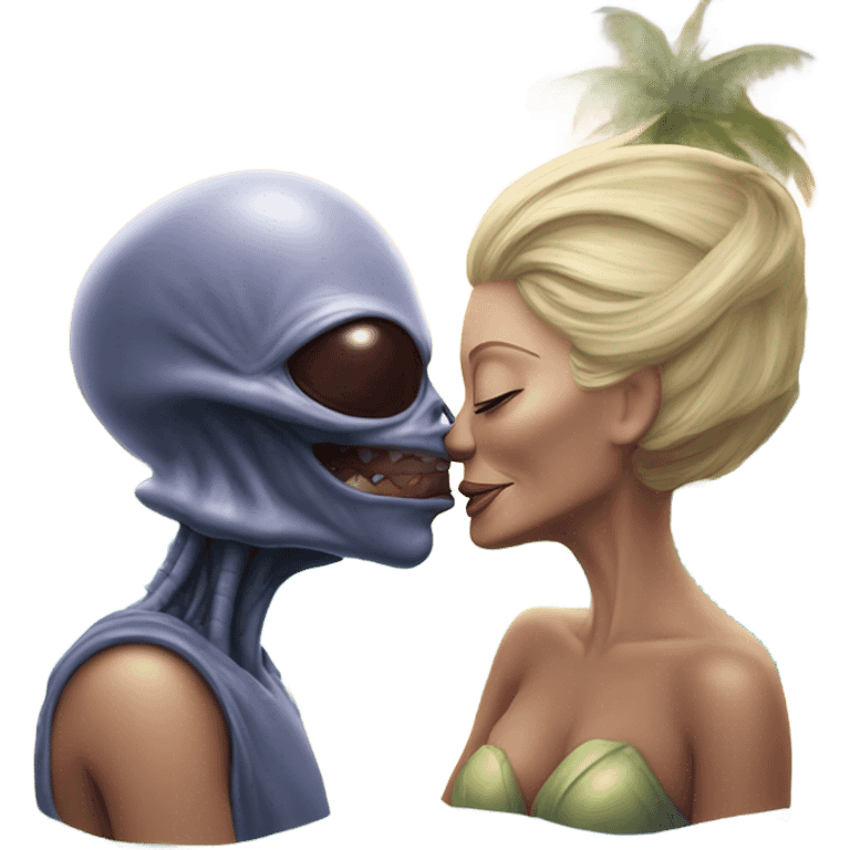 Photo realistic, Donald Trump, kissing and embracing alien woman at the beach by the pool emoji