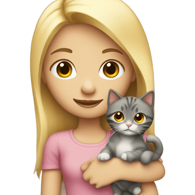 Blonde girl holding a cat emoji