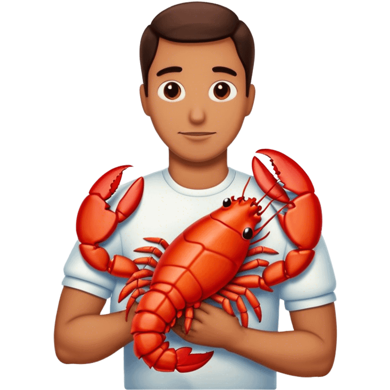 Man cuddling a big red lobster emoji