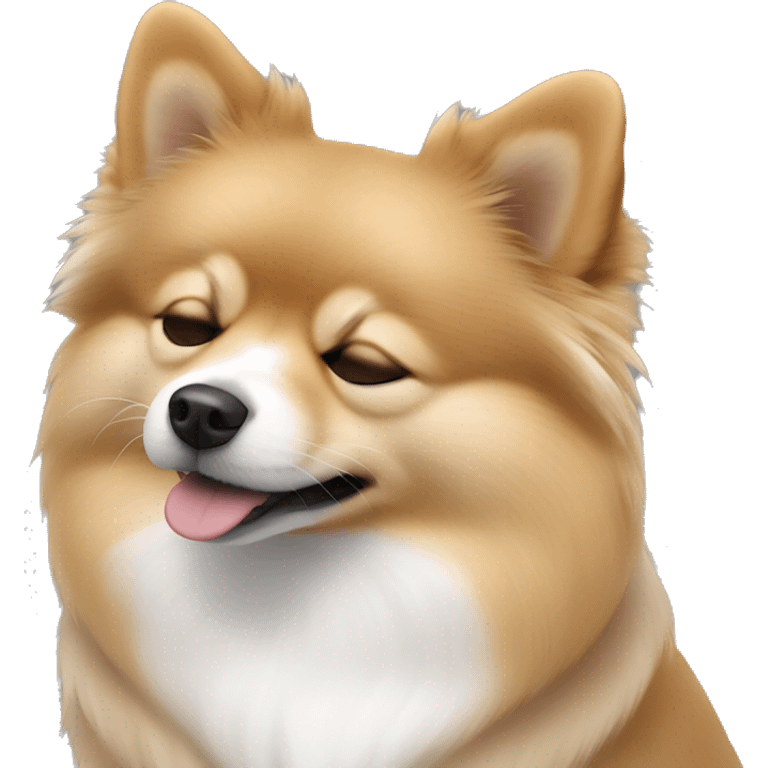 sleeping pomeranian-spitz mix light brown and white with gray ears emoji