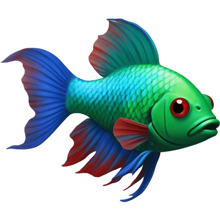 blue and green beta fish with a little bit of red emoji